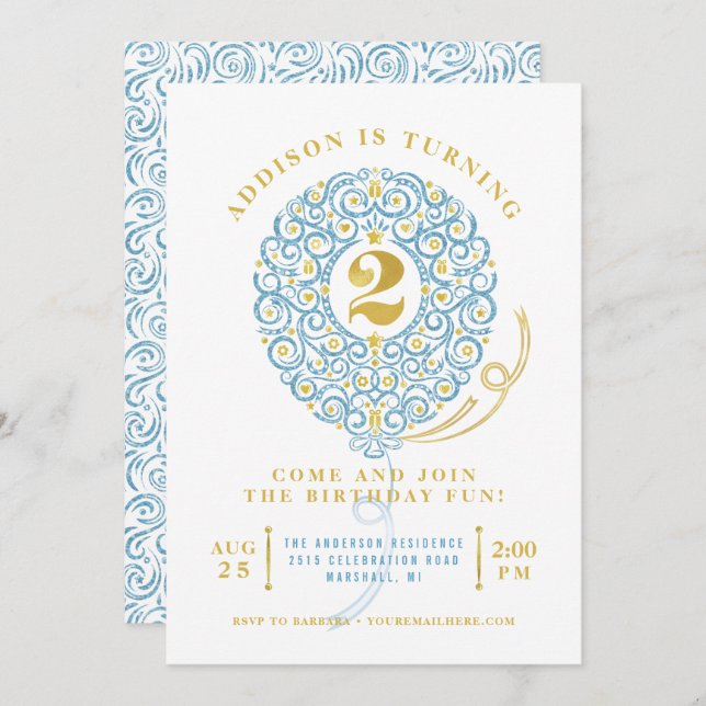 Convite Faux Faux Foil Lacy Balloon Party (Partido do segu (Frente/Verso)