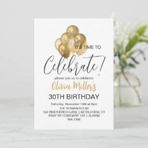 Convite Faux Faux, Partido aniversário de 30 anos Dourado 
