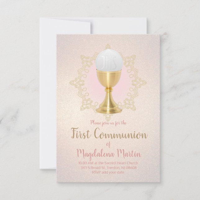 Convite faux glitter background First Commune (Frente)