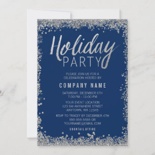 Convite Faux Glitter Blue Holiday Party