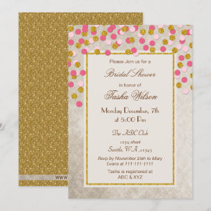 Convite FAUX Glitter Dourado Chá de panela de confetti Ros
