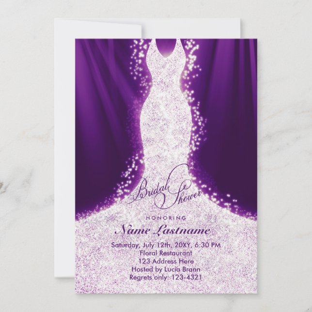 Convite Faux Glitter Dress Purple Chá de panela Invite (Frente)