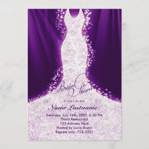 Convite Faux Glitter Dress Purple Chá de panela Invite