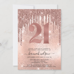 Convite Faux Glitter e Foil aniversário de 21 anos de rosa