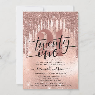 Convite Faux Glitter e Foil aniversário de 21 anos de rosa
