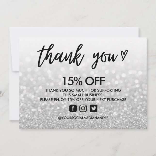 Convite Faux Glitter Obrigado Heart Media Insert (Frente)