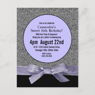 Convite Faux Glitter, partido de Garota do Silver e Roxo