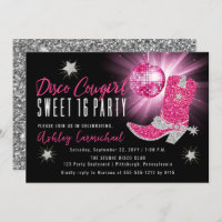 Faux Glitter Pink Disco Cowgirl Sweet 16 Party