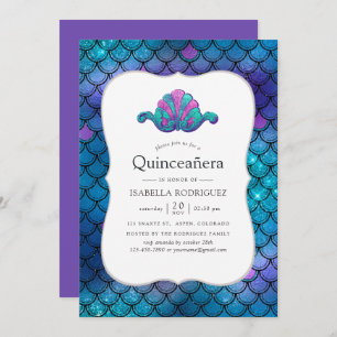 Convite Faux Glitter Smermaid Scale Patterna Quinceanera