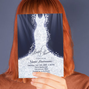 Convite Faux Glitter Wedding Gown Chá de panela Invite