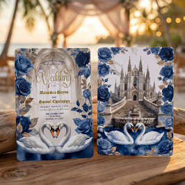 Convite Faux Gold & Bronze Swans Marble Cathedral Wedding