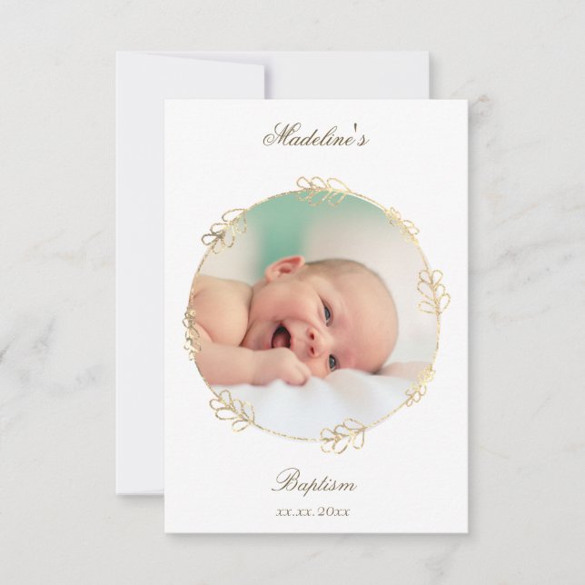 Convite faux gold circle Baptism small thank you card   (Frente)