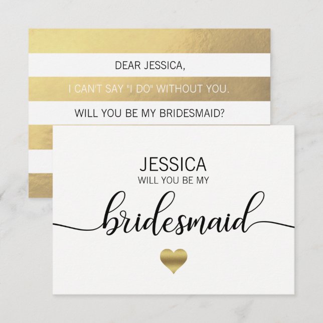 Convite Faux Gold Foil Black Você Será Minha Madrinha? (Frente/Verso)