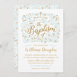 Convite Faux Gold Foil Boy Baptism