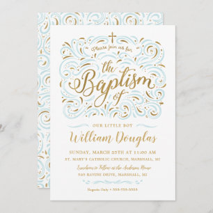 Convite Faux Gold Foil Boy Baptism