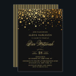 Convite Faux Gold Foil Confetti Bar Preto Mitzvah<br><div class="desc">Convide a família e os amigos para a sua filha,  Bar Mitzvah,  com este convite moderno e elegante. Ele apresenta pontos de confete dourados falsos e padrão de listras. Personalize adicionando nome,  data,  hora,  local e outros detalhes do evento. Itens correspondentes estão disponíveis.</div>