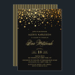 Convite Faux Gold Foil Confetti Bar Preto Mitzvah<br><div class="desc">Convide a família e os amigos para a sua filha,  Bar Mitzvah,  com este convite moderno e elegante. Ele apresenta pontos de confete dourados falsos e padrão de listras. Personalize adicionando nome,  data,  hora,  local e outros detalhes do evento. Itens correspondentes estão disponíveis.</div>