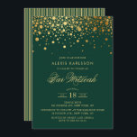 Convite Faux Gold Foil Confetti Bar Verde Mitzvah<br><div class="desc">Convide a família e os amigos para o Bar do seu filho Mitzvah com este elegante convite verde e dourado. Ele apresenta pontos de confete dourados falsos e padrão de listras. Personalize adicionando nome,  data,  hora,  local e outros detalhes do evento. Itens correspondentes estão disponíveis.</div>