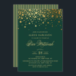 Convite Faux Gold Foil Confetti Bar Verde Mitzvah<br><div class="desc">Convide a família e os amigos para o Bar do seu filho Mitzvah com este elegante convite verde e dourado. Ele apresenta pontos de confete dourados falsos e padrão de listras. Personalize adicionando nome,  data,  hora,  local e outros detalhes do evento. Itens correspondentes estão disponíveis.</div>