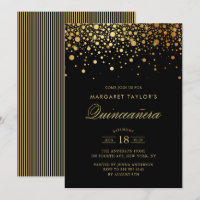 Faux Gold Foil Confetti Black Quinceañera