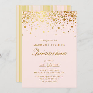 Convite Faux Gold Foil Confetti Blush Pink Quinceañera