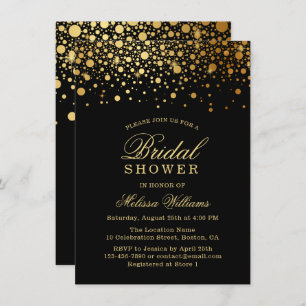 Convite Faux Gold Foil Confetti Chá de panela preto