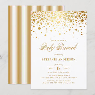 Convite Faux Gold Foil Confetti Dots Baby Brunch