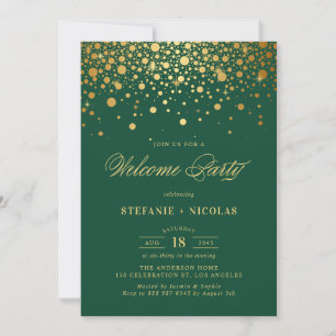 Convite Faux Gold Foil Confetti Dots Green Welcome Party