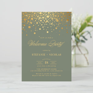 Convite Faux Gold Foil Confetti Dots Green Welcome Party