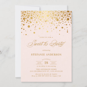 Convite Faux Gold Foil Confetti Drop Blush Sweet 16 Party