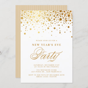 Convite Faux Gold Foil Confetti Festa de Véspera de Ano No