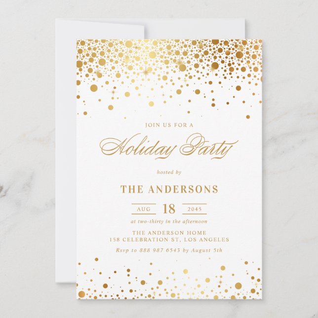Convite Faux Gold Foil Confetti Foliday Party (Frente)