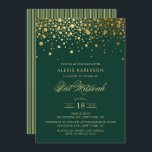 Convite Faux Gold Foil Confetti Green Bat Mitzvah<br><div class="desc">Convide a família e amigos para o Bat Mitzvah da sua filha com este elegante ouro e convite verde escuro. Ele apresenta pontos de confete dourados falsos e padrão de listras. Personalize adicionando nome,  data,  hora,  local e outros detalhes do evento. Itens correspondentes estão disponíveis.</div>