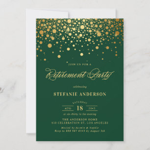 Convite Faux Gold Foil Confetti Green Retirement Party