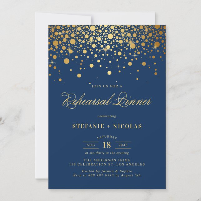 Convite Faux Gold Foil Confetti | Janto de ensaio de Marin (Frente)