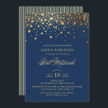 Convite Faux Gold Foil Confetti Marinho Azul Bat Mitzvah<br><div class="desc">Convide a família e os amigos para o Bat Mitzvah da sua filha com este elegante convite a ouro e marinho azul. Ele apresenta pontos de confete dourados falsos e padrão de listras. Personalize adicionando nome,  data,  hora,  local e outros detalhes do evento. Itens correspondentes estão disponíveis.</div>