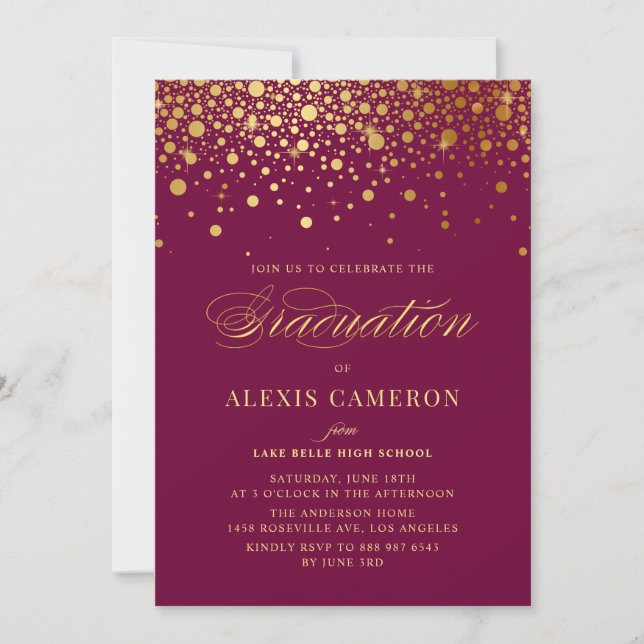 Convite Faux Gold Foil Confetti Pontos Formatação em Púrpu (Frente)