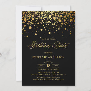 Convite Faux Gold Foil Confetti Pontos Negros Aniversário