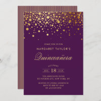 Faux Gold Foil Confetti Purple Quinceañera