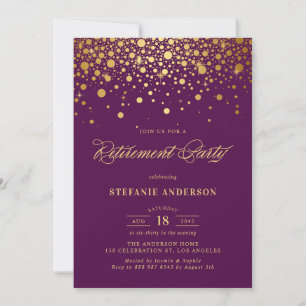 Convite Faux Gold Foil Confetti Purple Retirement Party