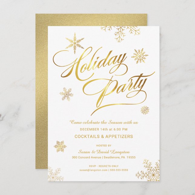 Convite Faux Gold Foil do Partido dos Cocktail de Natal (Frente/Verso)