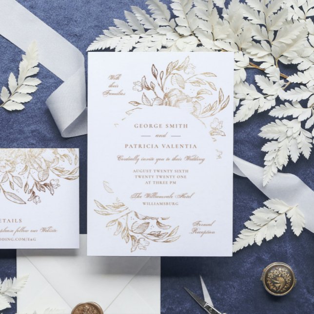 Convite Faux Gold Foil Floral Drawn Casamento Elegante Des (Criador carregado)