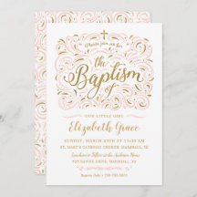 Faux Gold Foil Girl Baptism Invitation