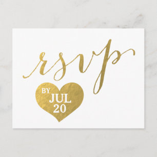 Convite Faux Gold Foil Glam Heart Cartão postal RSVP de