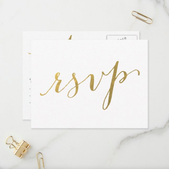 Convite Faux Gold Foil Glamor | Cartão postal RSVP de Casa (Criador carregado)
