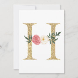 Convite Faux Gold Foil - Letra H Blush Monograma Floral