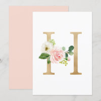 Faux Gold Foil - Letra H Blush Monograma Floral