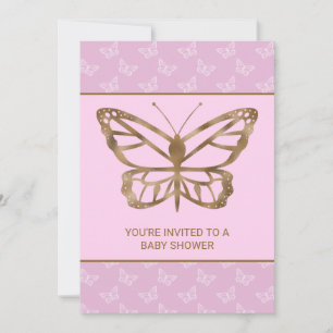 Convite Faux Gold Foil Look Butterfly - Chá de fraldas rox