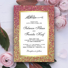 Convite Faux Gold Foil Pastel Pink Glitter Casamento Islâm