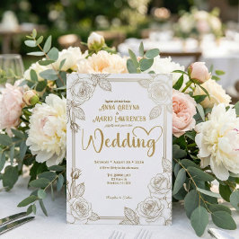 Convite Faux Gold Foil Vintage Rose Floral Wedding 